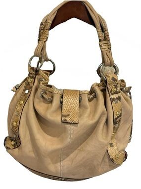 MANIA Italy Studded Python Leather Hobo | Boho Luxe & Mob Wife Chic Tan